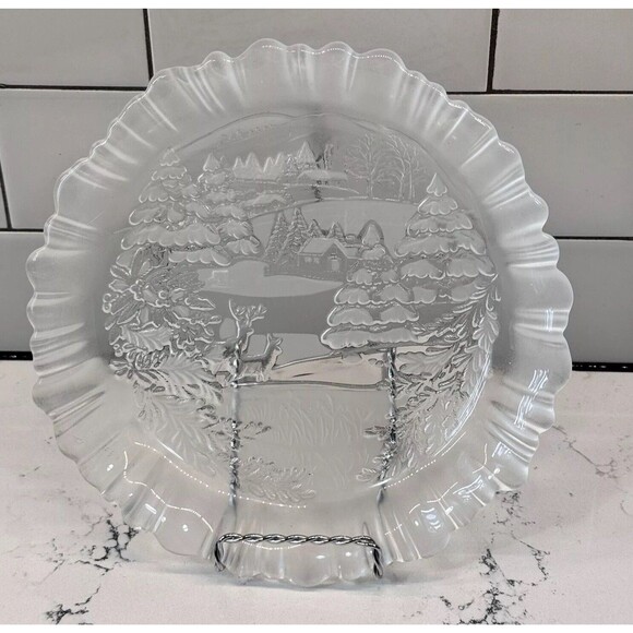 Christmas Winter Scene Plate 9" Clear Deer Tree Studio Nova Bon Bon Serving Dish - Picture 3 of 9